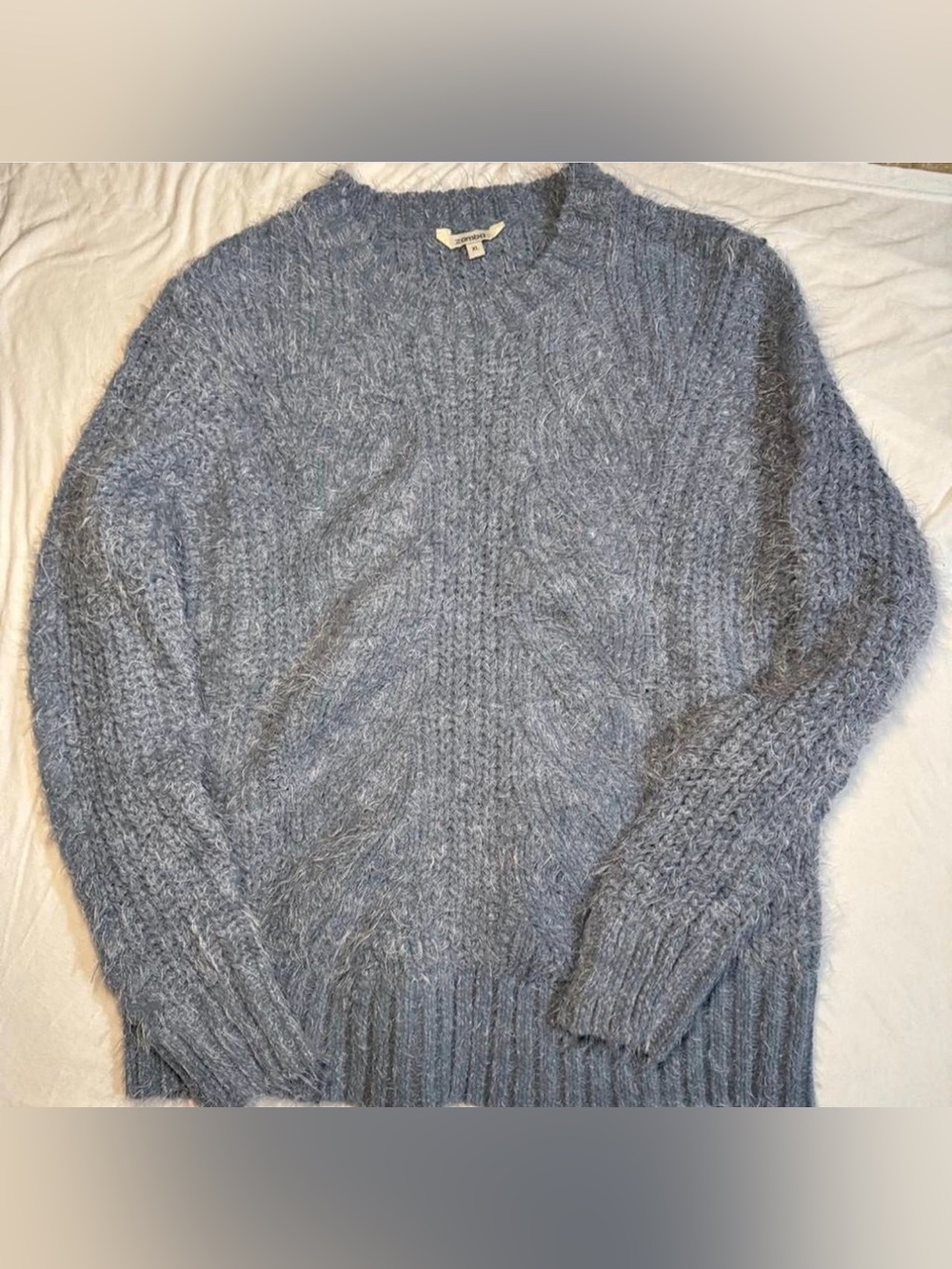 Soft Textured Crewneck Sweater in Dusty Blue